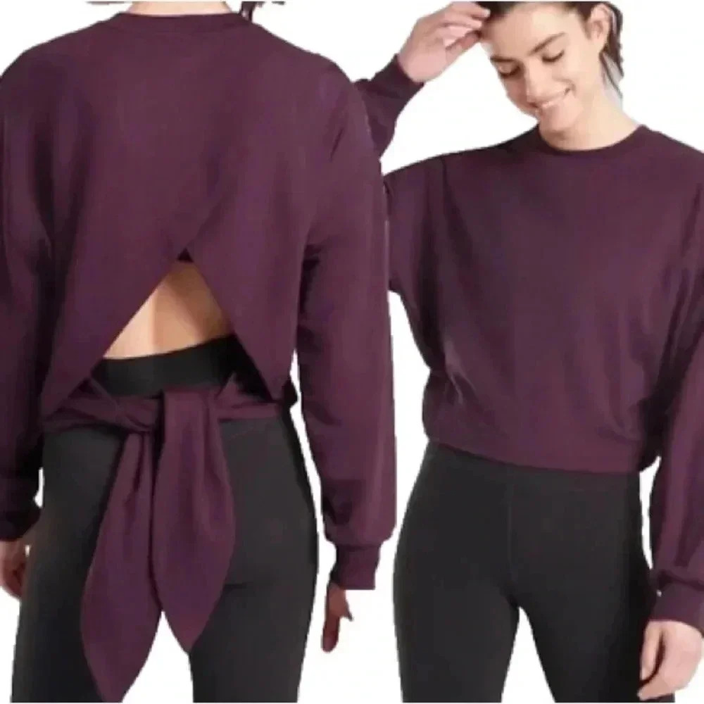Athleta Yoga Tie Back Sweatshirt Sporty Agate Plum Purple Women’s Size XXS